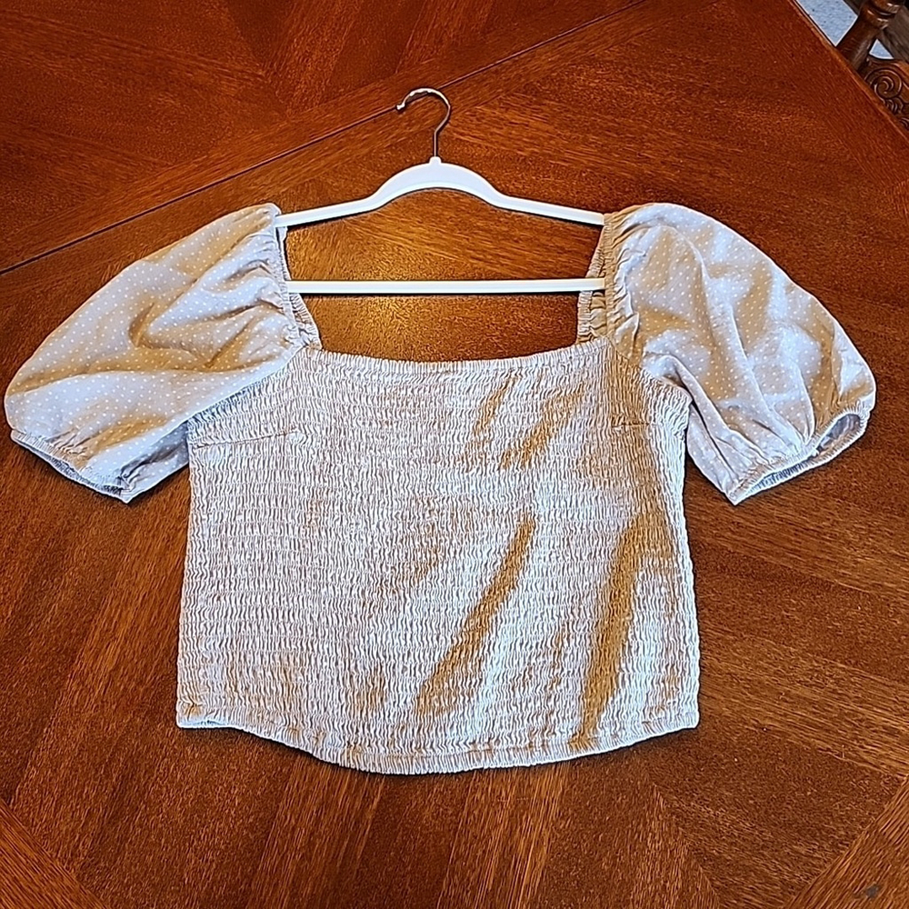 Abercrombie & Fitch Women's Smocked Puff Sleeve Cropped Top XL Tan